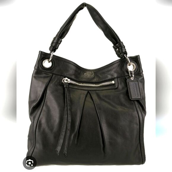 Coach Soft Black Genuine Leather Shoulder Bag Tote HOBO - Picture 1 of 12